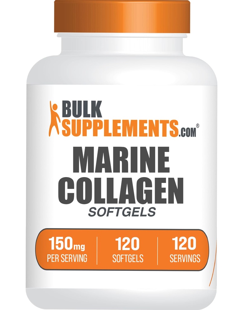 BulkSupplements.com Marine Collagen Softgels - Συμπλήρωμα κολλαγόνου, Κολλαγόνο για γυναίκες & άνδρες, 150mg Κολλαγόνο - Χωρίς γλουτένη, 1 Softgel ανά υπηρεσία, 120 Count (Pack of 1)