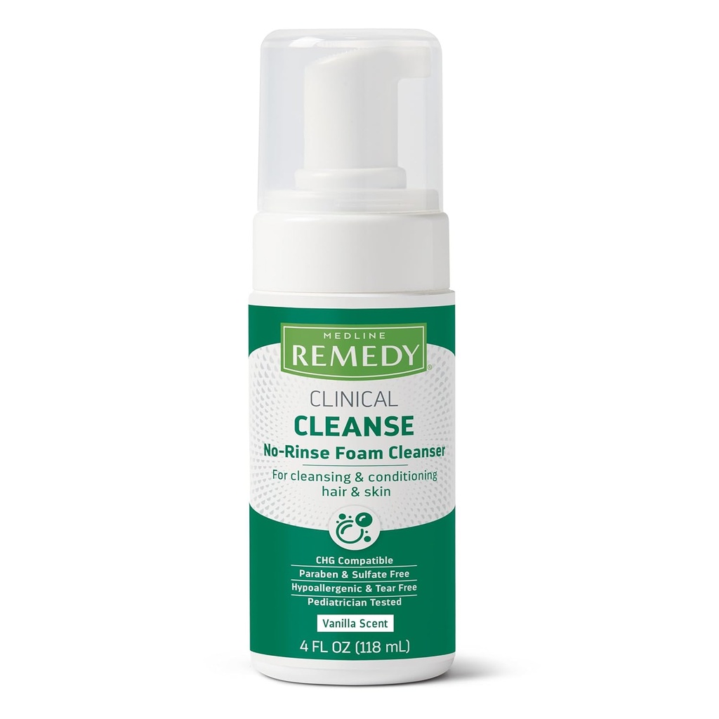 Medline Remedy Klinik No-Rinse Köpük Temizser, Vanilla Scent (4 fl oz) - Hassas Skin, Paraben ve Sulfate Free için, Face, Hair, and All Ages