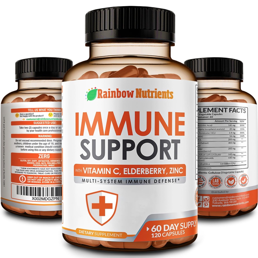 10 1 Immune Support Supplement (No Fillers) | Vitamin C, çinko, Elderberry, Echinacea, Turmeric, Probiyotikler | Immunity Alert for Multi-System Immune Defense, Respiratory & Gut health |60 Day Supply