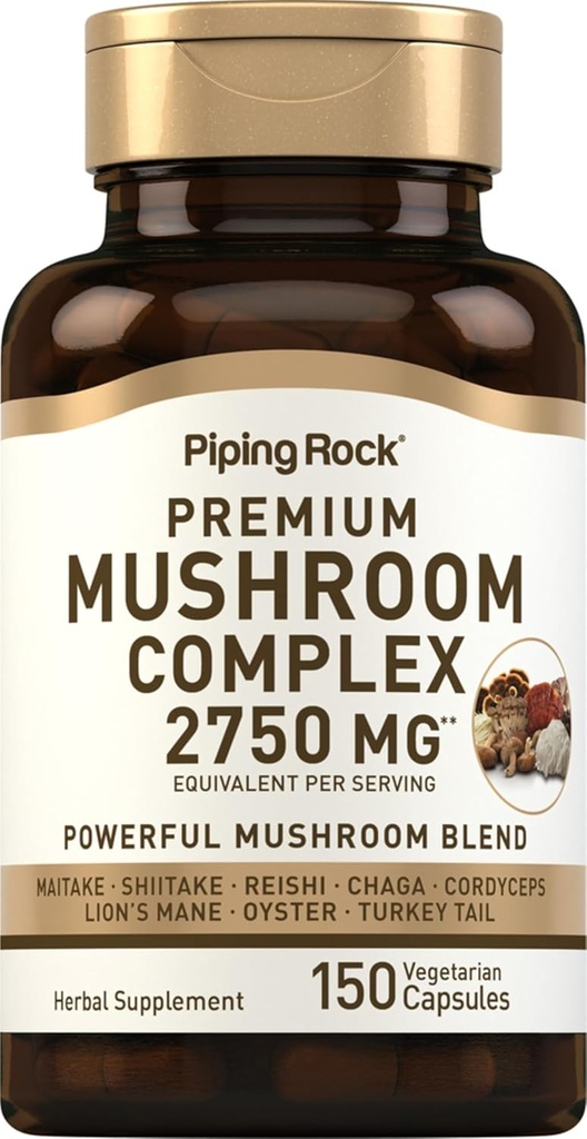 Piping Rock Mushroom Kompleksi Capsules | 2750 mg | 150 Pills | 8 Mushroom Extract Mix | Herbal Supplement | Non-GMO, Gluten-Free, Vegetarian