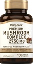 Piping Rock Mushroom Kompleksi Capsules | 2750 mg | 150 Pills | 8 Mushroom Extract Mix | Herbal Supplement | Non-GMO, Gluten-Free, Vegetarian