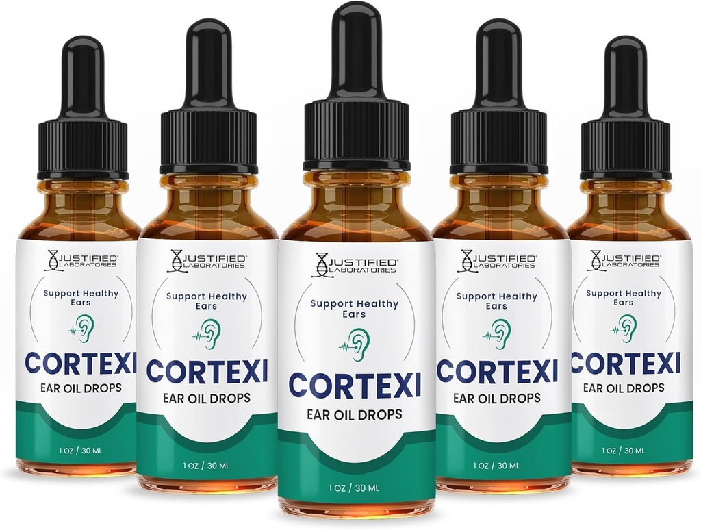 Justified Laboratories (5 Pack) Cortex Ear Drops Cortexi Healthy Eardrum Oil Υποστηρίζει υγιή αυτιά Premum Blend των αιθέριων ελαίων 5 μπουκάλια