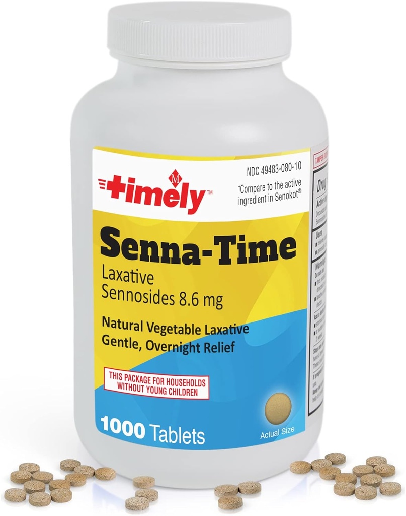 Επίκαιρα Laxative Χρόνου Senna - 1000 Tablets Count - Φυσικά Λαξικά με βάση τα λαχανικά για την ανακούφιση της δυσκοιλιότητας, Απαλή Ολονύχτια Ανακούφιση και Αποσκληρυντής Αποσκληρυντής