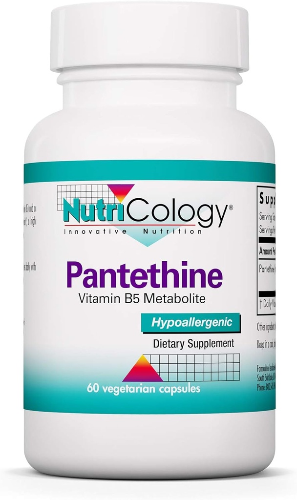 Nutricology Pantethine Supplement - Vitamin B5, Pantothenic Acid, Metabolism Desteği, Liver Support, Cardiovascular Supplement, Coenzyme A, 660 mg Vegetarian Capsules - 60 Count