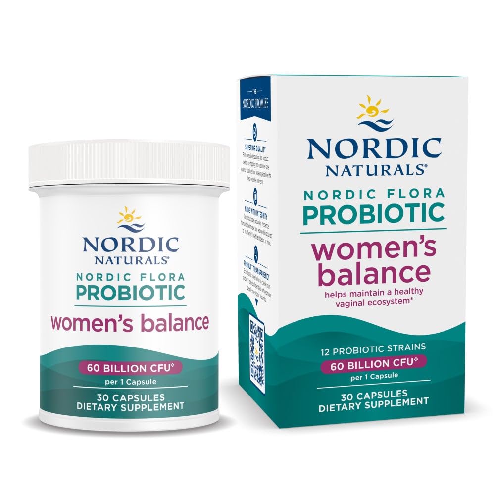 Nordic Naturals Nordic Flora Probiotic Women's Balance - 30 Κάψουλες - 12 Probiotic Strains with 60 Billion Cultures - Εντερική Υποστήριξη, Κολπική Υγεία - Vegan - 30 Υπηρεσίες