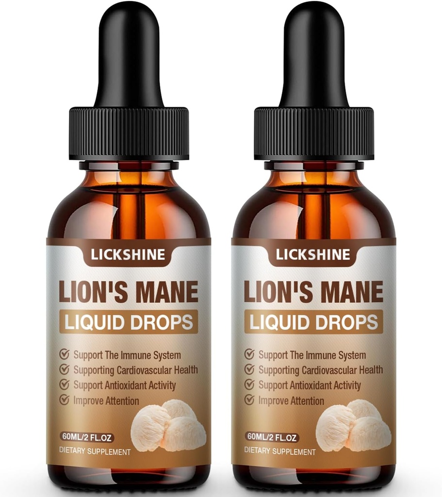 2 Pack Lions Mane συμπλήρωμα υγρό εκχύλισμα μανιταριών σταγόνες για μνήμη, εστίαση & σαφήνεια - Booster εγκεφάλου - Lions Mane Βάμμα για φυσική ανοσοποιητική υποστήριξη, Vegan, οργανικά, 2 fl Oz