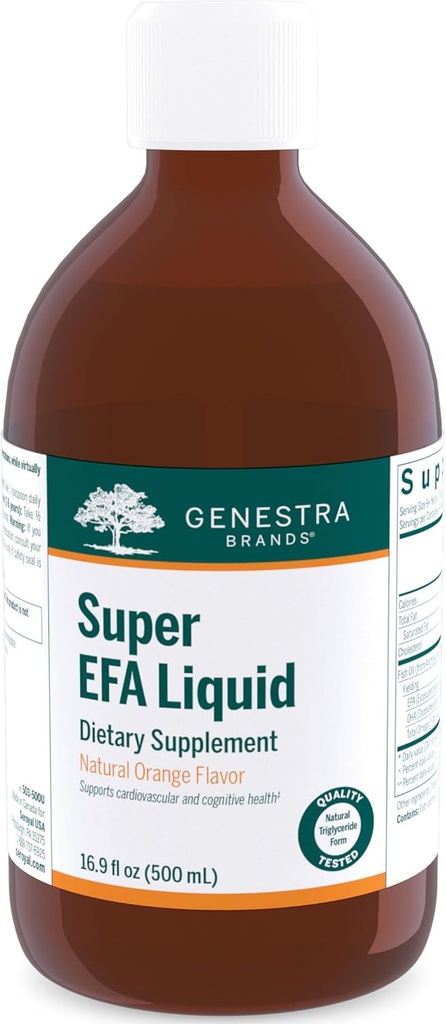 Genstra Brands Super EFA Material | Supports Cardiovascular Health, and The Development of Brain, Eyes, and Nerves in Children* | 16.9 Fl Oz | Natural Orange Flavor