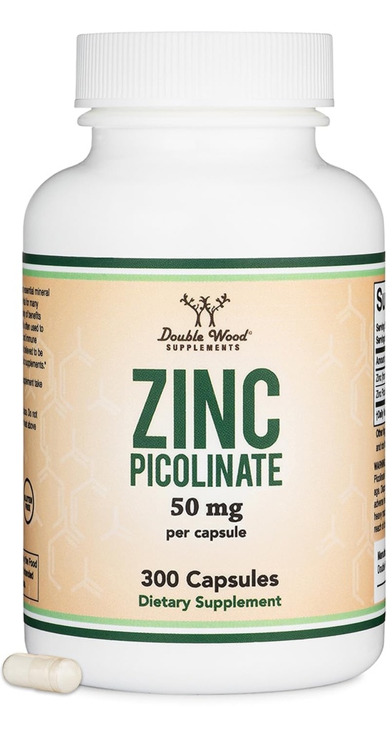 Çinko Picolinate 50 mg, 300 Capsules (Immune Support) Non-GMO, Gluten Free (300 Day Supply) Double Wood Supplements