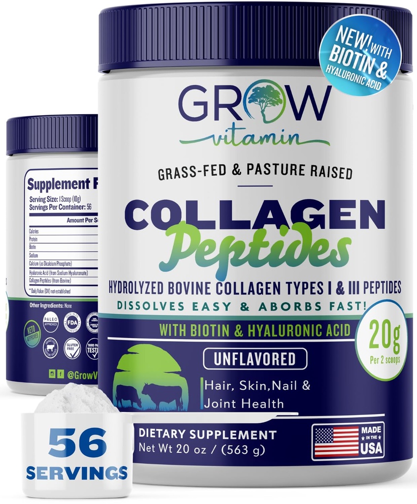 Collagen Hydro Toz 20g with Hyaluronic Acid & Biotin - Unflavored Grass Collagen Toz with Hydrolyzed Type I & III Collagen Supplements - Saç, Nail, Skin & Ortak Destek - 56 Hizmetler