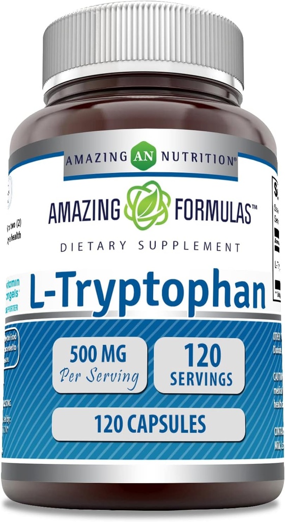 Amazing Formulas L-Tryptophan Amino Asit Supplement | 500 Mg per Service | Capsules | Non-GMO | Gluten-Free | Made in USA (1 Pack | 120 Count)