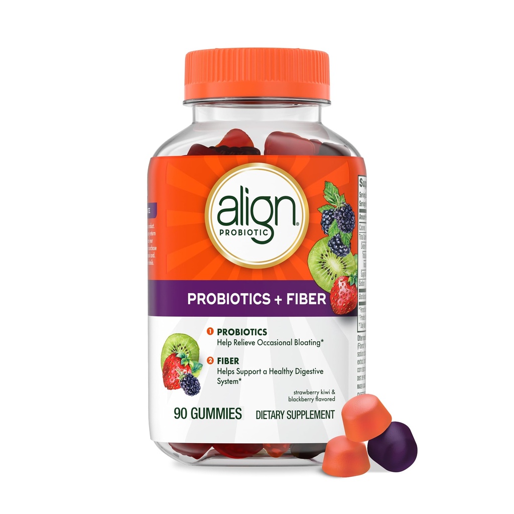 Align Probiyotik, Probiyotiks + Fiber, Probiyotikler Relieve Occasional Bloating*, Fiber Sağlıklı Digestive System*, #1 Doktor Önerilen Probiyotik Brand‡, 90 Gummies