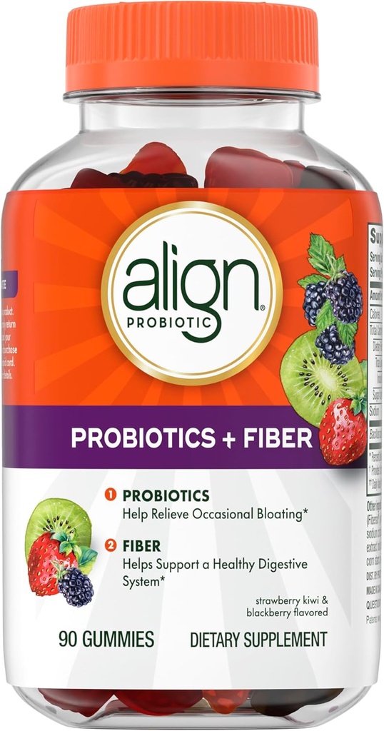 Align Probiyotik, Probiyotiks + Fiber, Probiyotikler Relieve Occasional Bloating*, Fiber Sağlıklı Digestive System*, #1 Doktor Önerilen Probiyotik Brand‡, 90 Gummies