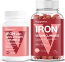 Vegan Iron Gummies Strawberry Plus Iron Bisglycinate 30MG | Vegan Iron Supplement Support for Blood Healthy & Daily Energy for Adults & Kids - 90 Count+60 Count