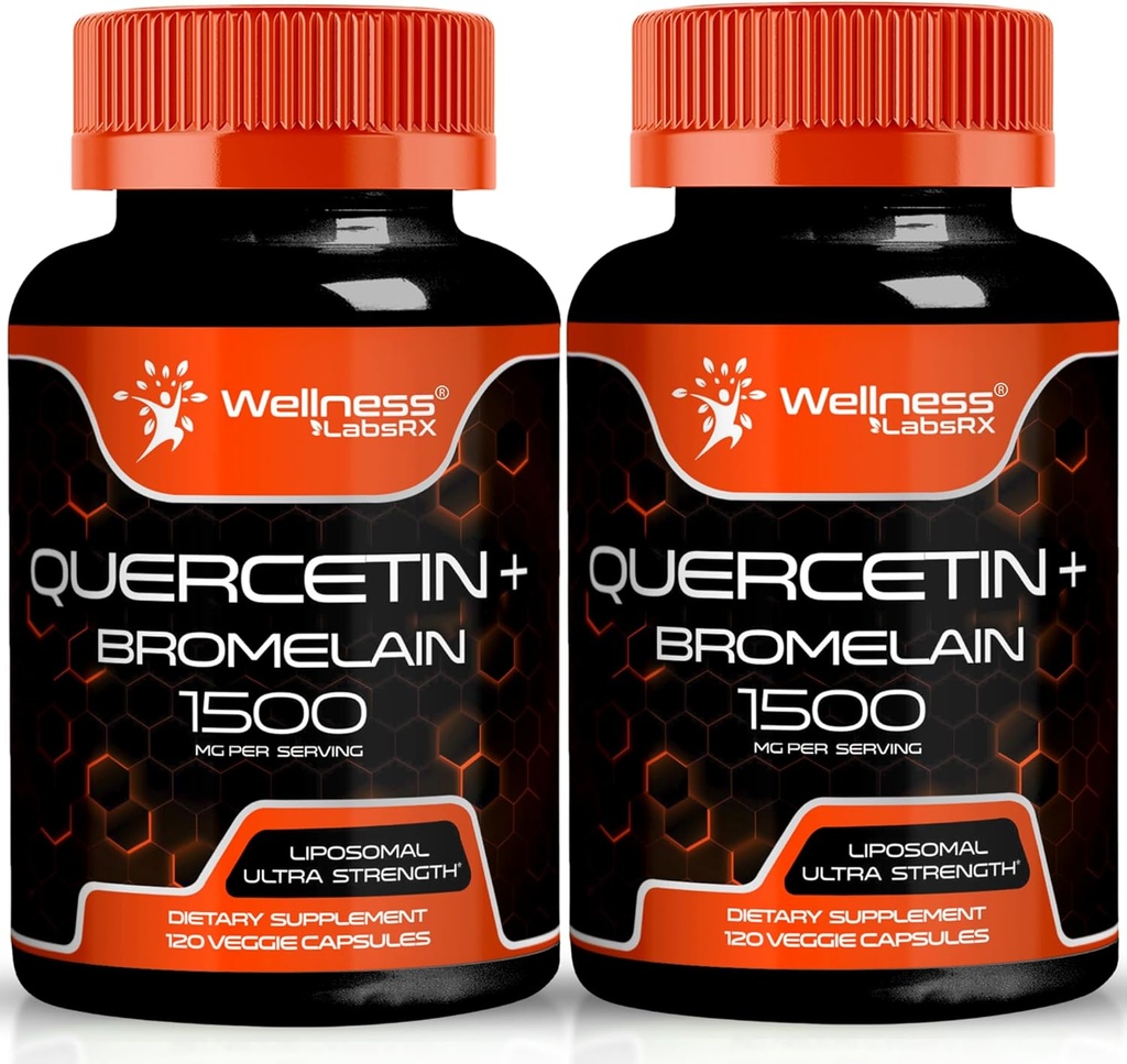 Quercetin with Bromelain Supplement - 1500 mg - Erkekler ve Kadınlar için Immune Support and Heart Health Capsules, Quercetin Supplements Helps Support Joint & Health Respiratory System - 120 Count (2 Pack)