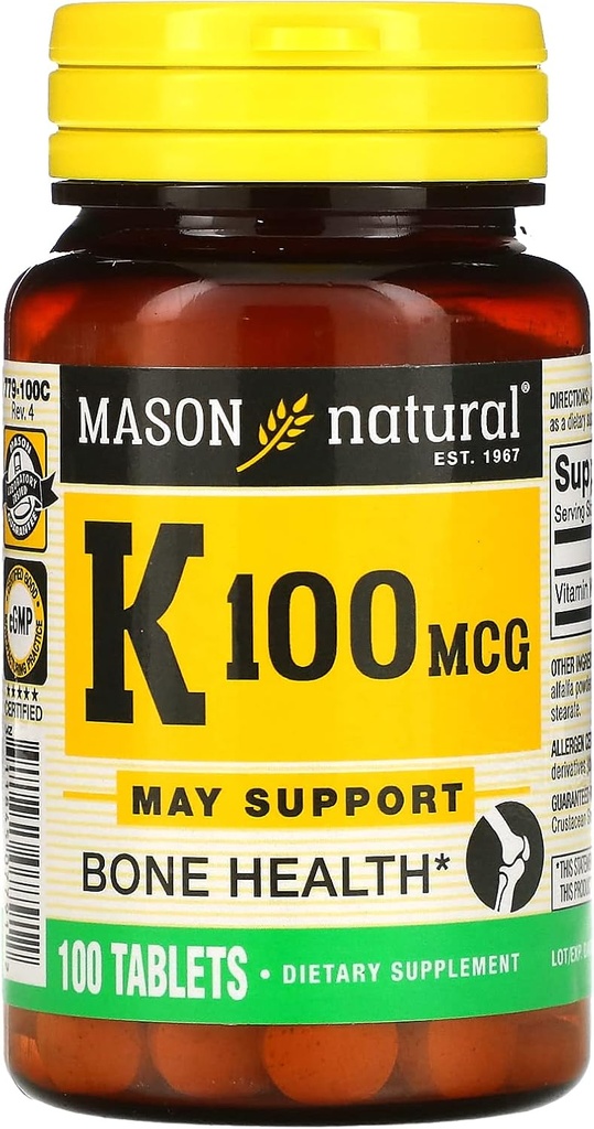 MASON NATURAL Vitamin K, 100 mcg, 100 Tablet