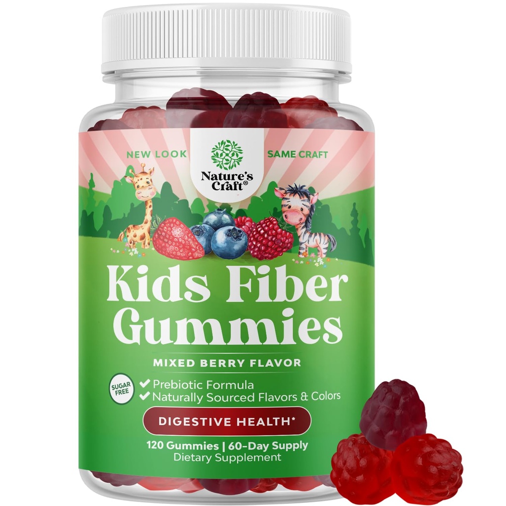 Çocuklar için High Prebiyotik Fiber Gummies - Diyetsel Fiber Supplements for Digestion & Constipation - Chicory Root Kids Immune Gummies - Non-GMO & Vegan Digestive Nutritional Supplements - 120 Count