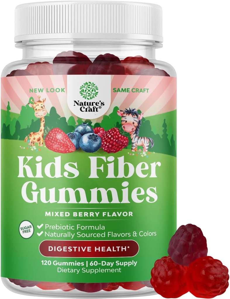 Çocuklar için High Prebiyotik Fiber Gummies - Diyetsel Fiber Supplements for Digestion & Constipation - Chicory Root Kids Immune Gummies - Non-GMO & Vegan Digestive Nutritional Supplements - 120 Count
