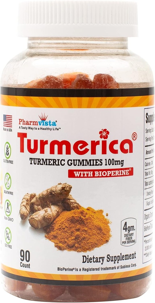 Turmeric Curcumin Gummies 100mg with BioPerine Black Pepper for Advancedd Abors, 90 Count, Made in USA