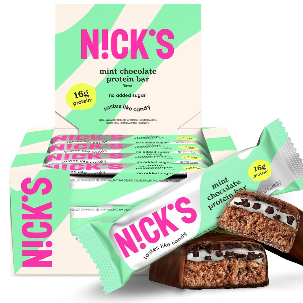 Nick'in Mint Chocolate Protein Bars – 12.Kamp Box | Yüksek Protein, Low Calories, Low Carbs, Keto Friendly, No add Sugar Sugar