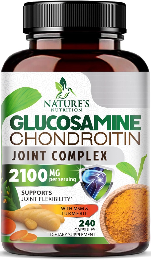 Glucosamine Chondroitin MSM 2100 mg Kompleksi - Ortak Hareketlilik ve Konwellia ile Erkekler ve Kadınlar için Ortak Destek Tamamı, Triple Strength Glucosamine Supplements - 240 Capsules
