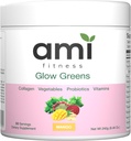 Glow Greens Powder, Κολλαγόνο με Προβιοτικά, Βιταμίνες, Digestive Ένζυμα, Superfoods, Υγεία των Ούλων, Ανακουφιστικό, Ραδιενεργό Δέρμα, Φυσικό Λάμψη, Σπιρουλίνα, 30 SVG, Mango