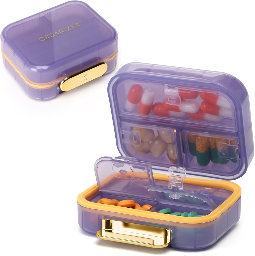 Toplive 7 Διαμερίσματα Φορητό χάπι Organizer Travel Medicine Χάπια Organizer, Moisture Proof Μικρό Χάπια Θήκη Pocket Hill Holder Καθημερινή συσκευασία χαπιών για τις βιταμίνες ιχθυέλαιο, μοβ