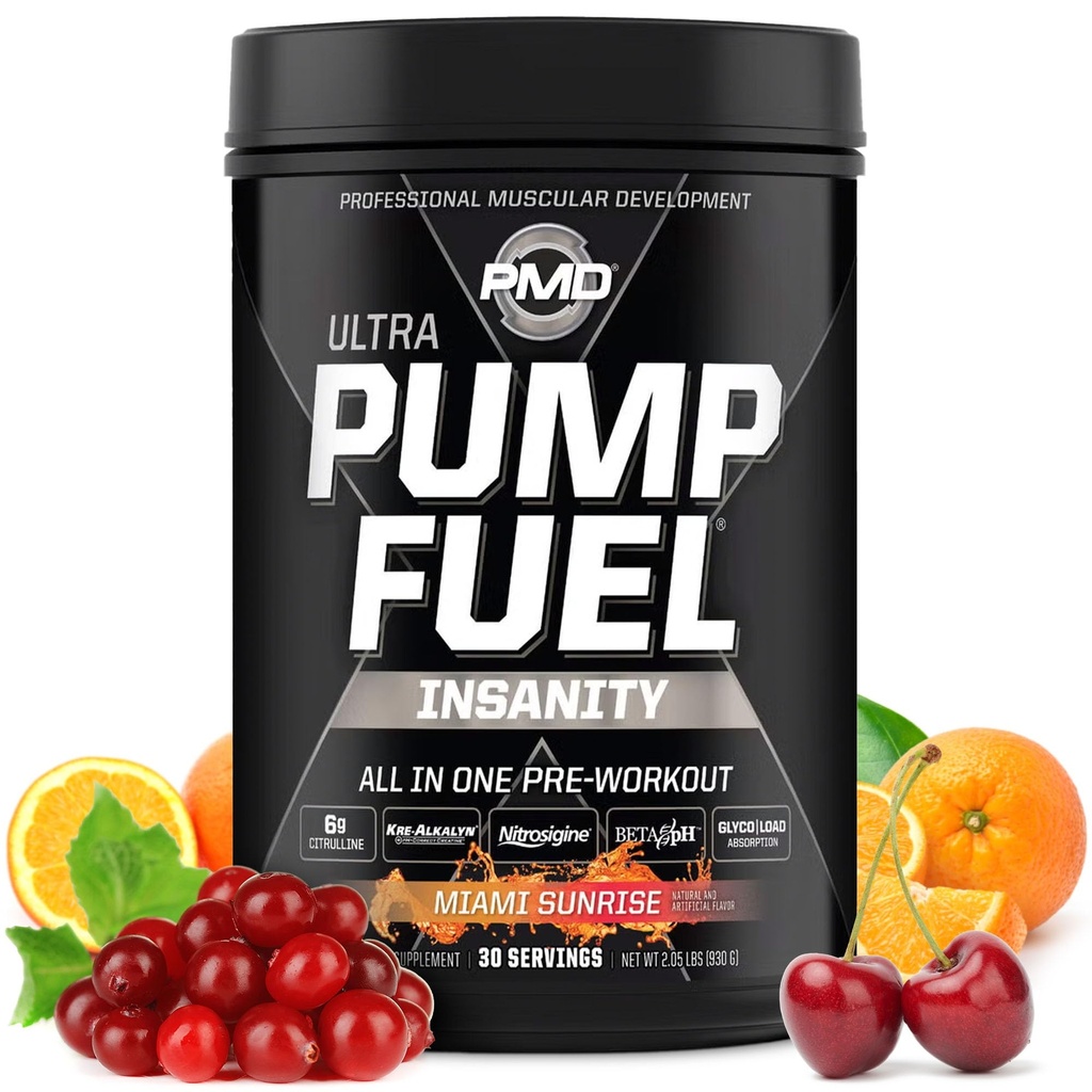 PMD Sports Pump Yakıt Insanlığı - Premium Pre Workout Toz & Muscle Pump, Greater Focus, Endurance & Recovery, Premium Kreine, Arginine & Beta Alanine - Miami Sunrise (30 hizmet)