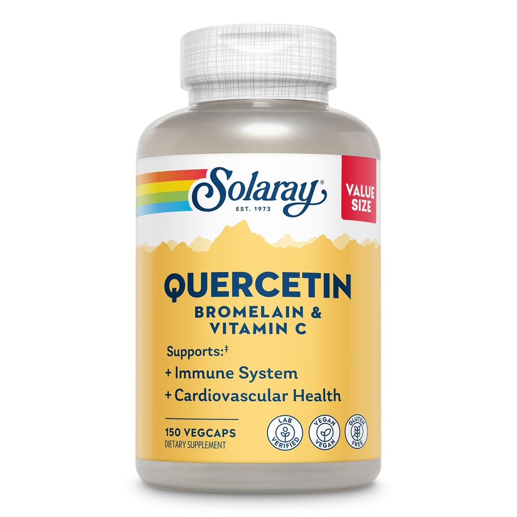 SOLARAY Quercetin Bromelain & Vitamin C, Immune System, Sinus, Respiratory & Antioxy Activity Support, Vegan, 5 mg VIT C, 60 Günlük Garanti, 75 Hizmet, 150 VegCaps