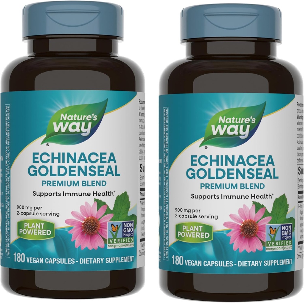 Nature's Way Echinacea Goldenseal - 900 mg Echinacea 7 Herb Mix per 2capsule hizmet ediyor - For Immune Support* - With Cayenne Pepper, Gentian & Burdock - Gluten Free - 180 Vegan Capsules (Pack of 2)