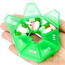 Pill Organizer, Pill Box, Small Pills Case, Medicine Organizer 1 Time a Day, Weekly Medicine Organizers, Containers, Pil Daily Medicines Holder Travel Box 7 Day (Light Green)