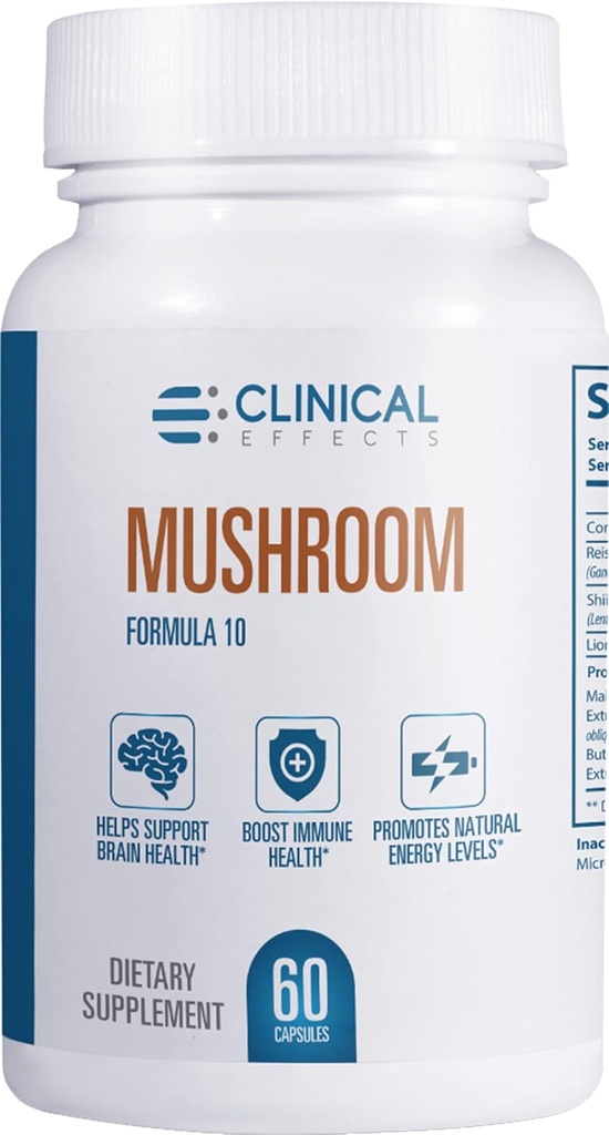 Klinik Etkileri Mushroom Formula 10 - Focus, Mood, ve Brain Branson Desteği için Doğal Mushroom Supplement - Nootropic Supplement ve Immune Support - 60 Veggie Capsules - ABD'de Made in the USA