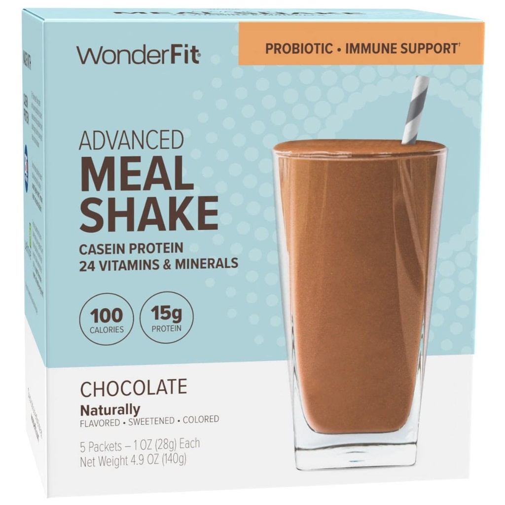 WonderFit by WonderSlim Protein Meal Replacement Shake, Σοκολάτα, Προβιοτική & Ανοσολογική Υποστήριξη, Χωρίς Γλουτένη (5ct)