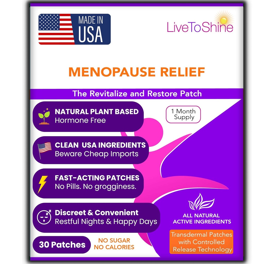 Εμμηνόπαυση & Περιεμμηνόπαυση Relief Patch – Hot Flash, Mood & Symptom Support – Black Cohosh, Ashwagandha & More – 30 Topical Patches – USA Made by Live to Shine
