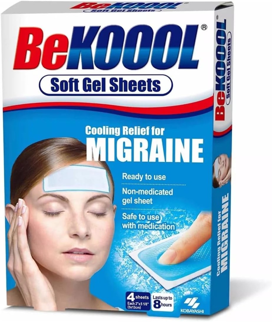Be Koool Cooling Relief για τη ημικρανία, μαλακά φύλλα τζελ, 4 φύλλα (πακέτο των 4)