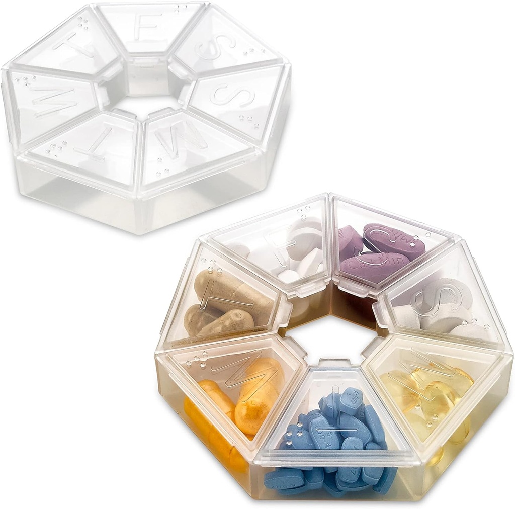 MEDca Weekly Pill Organizer Clear 7Sided Pill Hatırlatıcı, Round Shaped Pack of 2