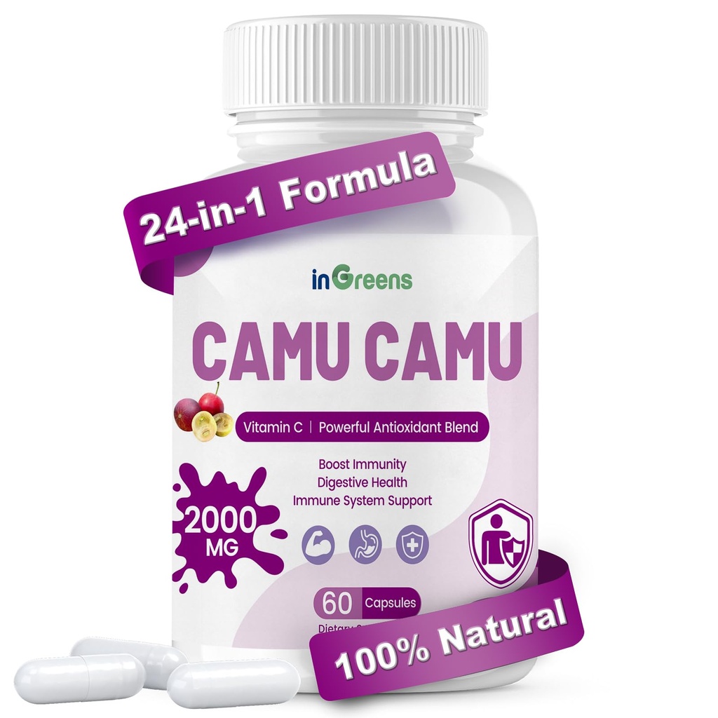 Organik Camu Camu Capsules 2000 mg | Yüksek Doğal Vitamin C, Güçlü Antioksit | 60 Capsules, Non-GMO, Gluten-Free, Immune Support & Skin Health