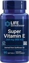 Επέκταση ζωής Super Vitamin E, 268 mg (400 IU), Συμπλήρωμα μη-συνθετικής Βιταμίνης Ε Προάγει την Υγεία Ολόκληρων Βυζιών, Χωρίς Γλουτένη, Μη ΓΤΟ, 90 softgels