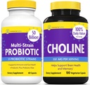 InnovixLabs Choline & Multi Probiyotik Sche Choline Bitartrate 550 mg (100 Capsules) Multi Strain Probiyotiks (60 Capsules). Helps Memory, Mood, Brain Health & Boost Cognitive.*