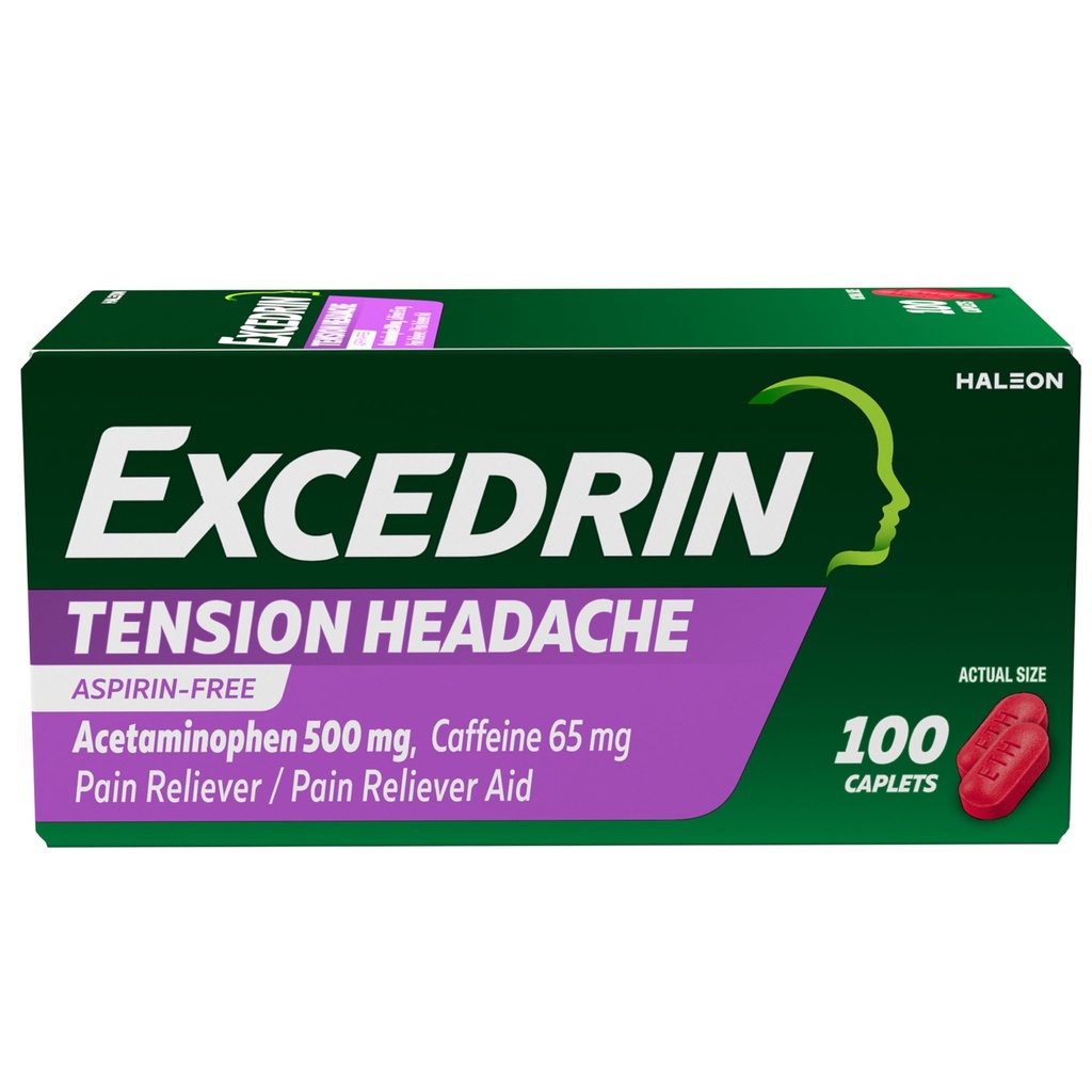Excedrin Ger Headache Relief Caplets, Acetaminophen 500 mg, Caffeine 65 mg, Pain Reliever, aspirin-Free, 100 Count
