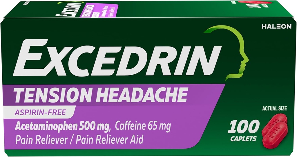 Excedrin Tension Κεφαλαλγία Αρωγή, Acetamophen 500mg, Καφεΐνη 65mg, Πόνος Reliever, Ασπιρίνη-ελεύθερος, 100 Count