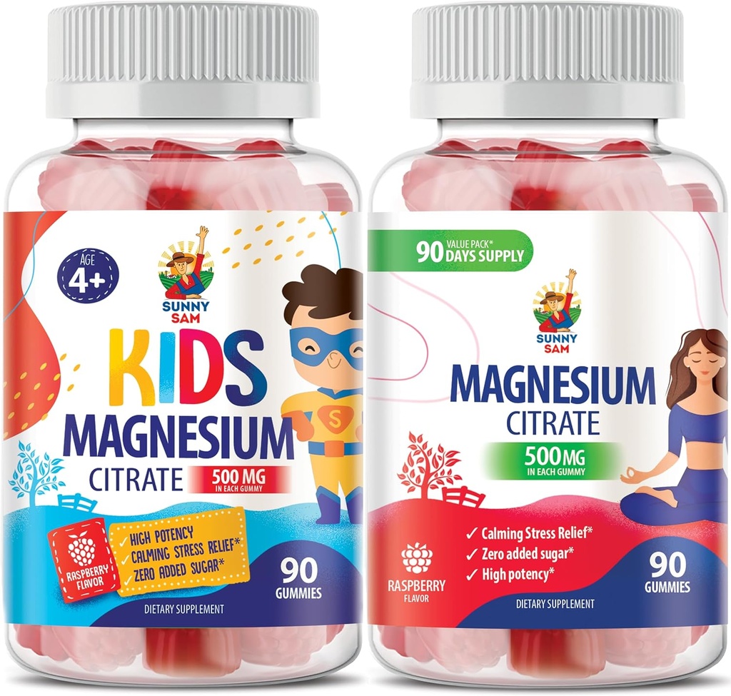 Sanny SAM Magnezyum Gummies for Kids & Yetişkinler - 500 mg - Calm Chews - Magnezyum Citrate Chewable Supplement for Mood & Muscle Support