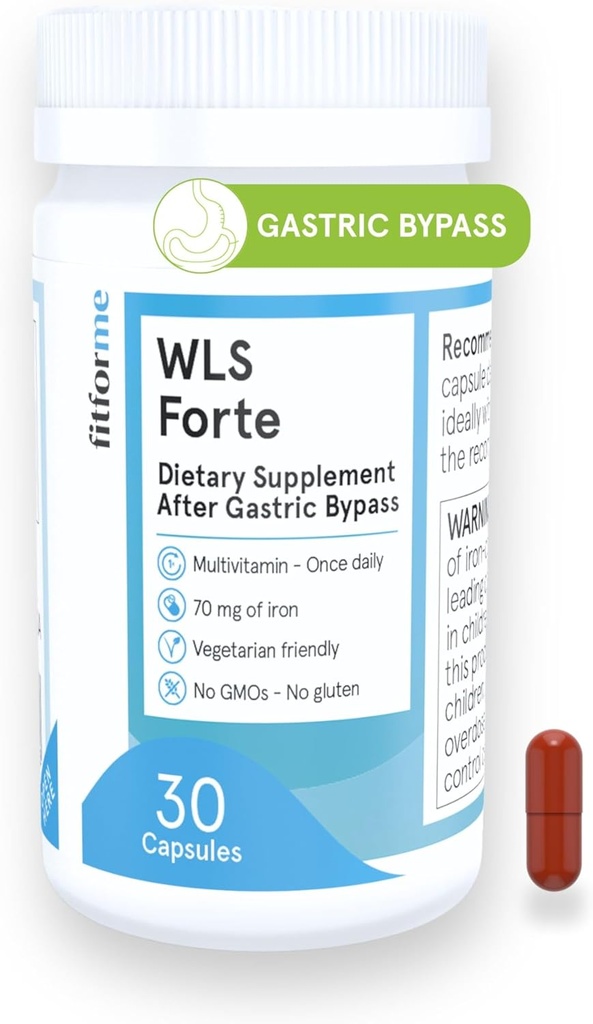 Demir ile FitForMe Bariatric Multivitamin, Gastrik Bypass Cerrahisi için Teror Edildi - One-a-Day Capsule, 30-Day Supply, Easy-to-Swallow WLS Forte Capsule, Bilimsel Olarak Formüle edildi - Erkekler ve Kadınlar için