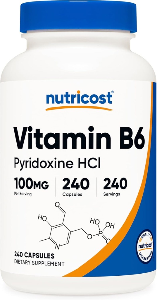 Nutricost Βιταμίνη B6 (Pyridoxine HCl) 100mg, 240 Κάψουλες