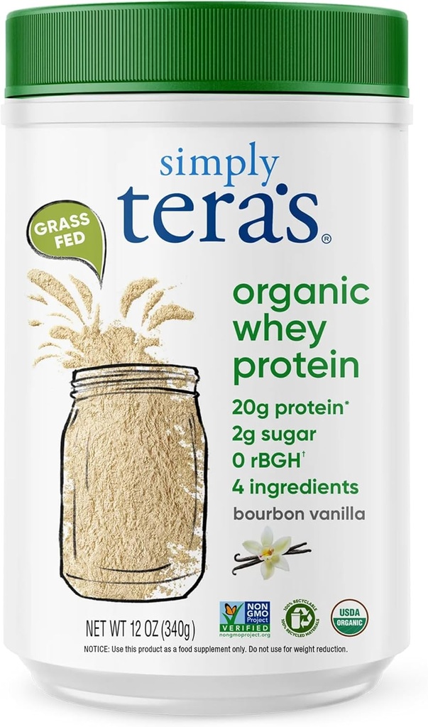 Sadece tera'nın Organik Whey Protein Tozu - Grass Fed Vanilla Whey Protein Toz, Temiz, Yapay Tatlıcılar olmadan, Non-GMO, Kosher, rBGH-Free, Organik - 12 Oz.