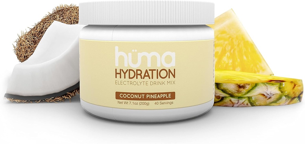 HUMA CHIA Hydration Drink Mix, Coconut Pineapple, 40 The Jar - Low Calorie, High Electrolyte Toz -% 100 Natural, 1g Sugar, 10 Calorie,