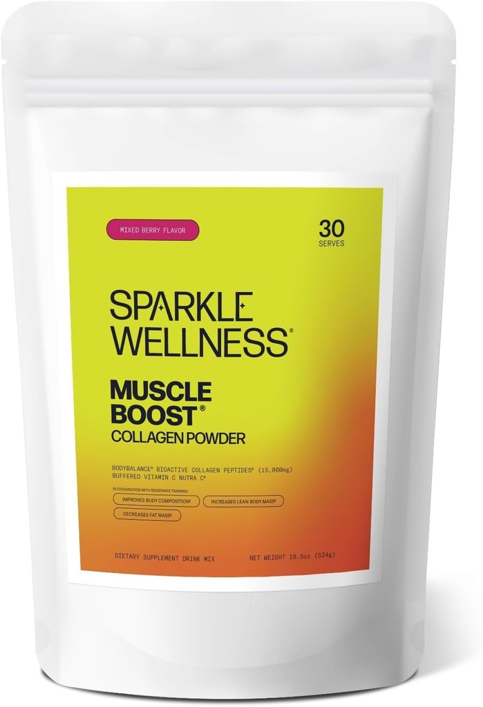 Sparkle Wellness Muscle Boost (Mixed Berry) [30-Serves] | Collagen Supplement Powder with Hydrolyzed BODYBALANCE Collagen Peptides & Buffered Vitamin C | Improves Body Composition