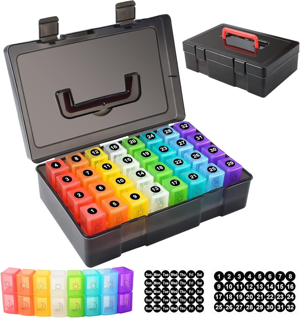 ZRFMIB Aylık Pill Organizer 2 Zaman Bir Gün, 30 Günlük Pill Box ve Seyahat Davası, Tıp, Vitamin, Fish Oil, Supplements, Black