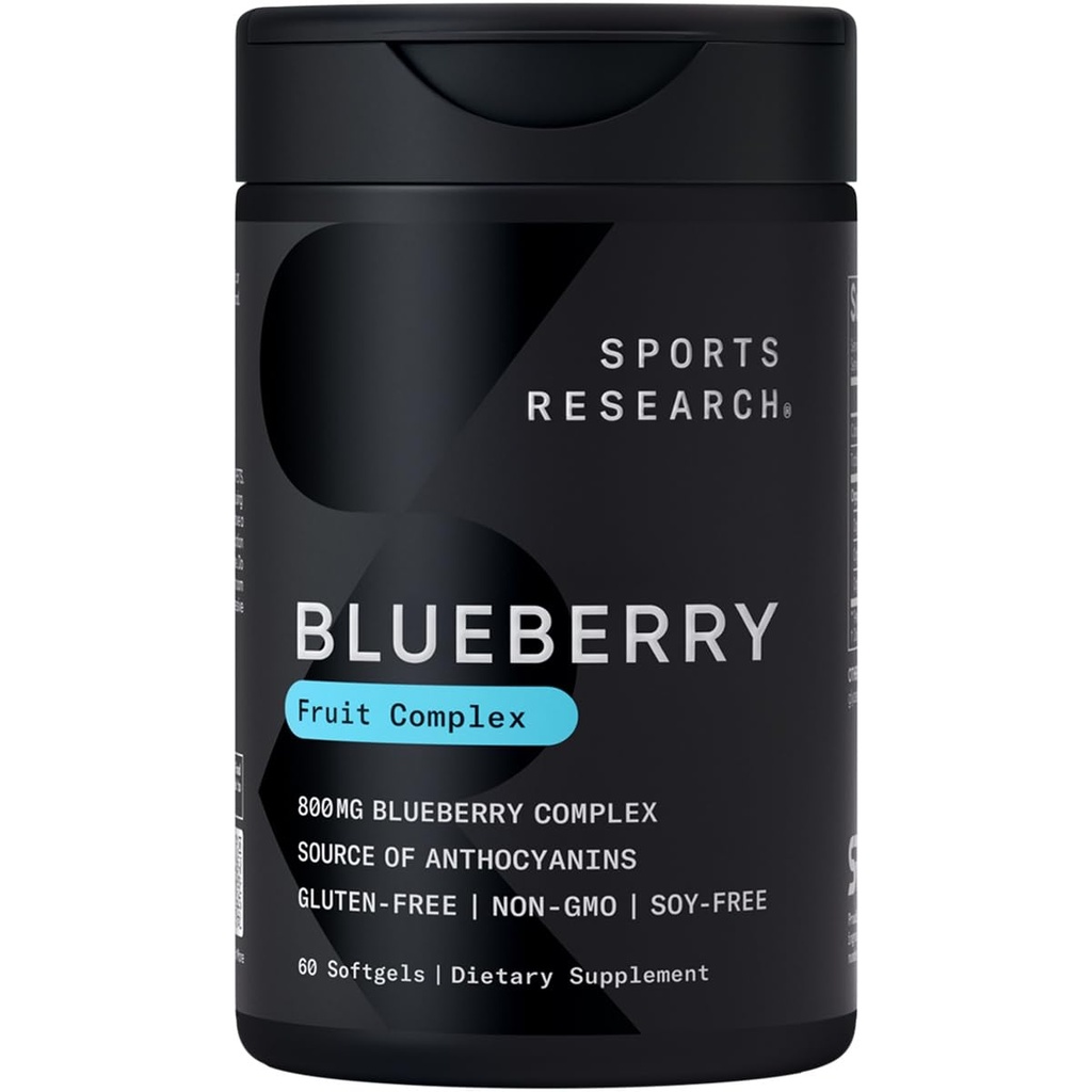 Spor Araştırması Blueberry Capsules - Organik Ekstra Virgin Zeytinyağı ile Organik Blueberries - Non-GMO & Gluten Free - 60 Sıvı Softgels