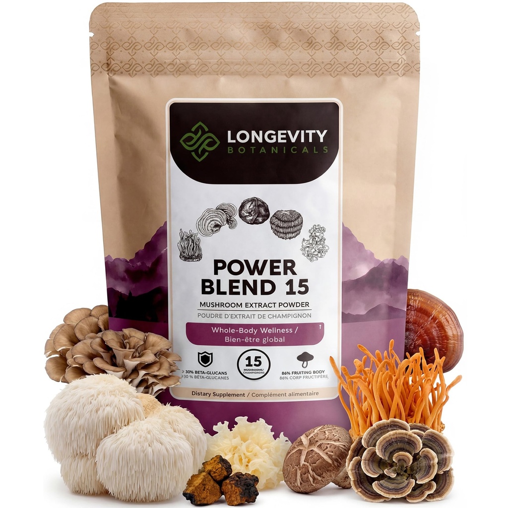 Power 15 Toz Mushroom Mix 100g | High Strength Extract Complex | With Lions Mane, Türkiye Tail, Cordyceps, Reishi, Chaga & Tremella | %20 Beta-D Glucans | Immunity & Vitality Support