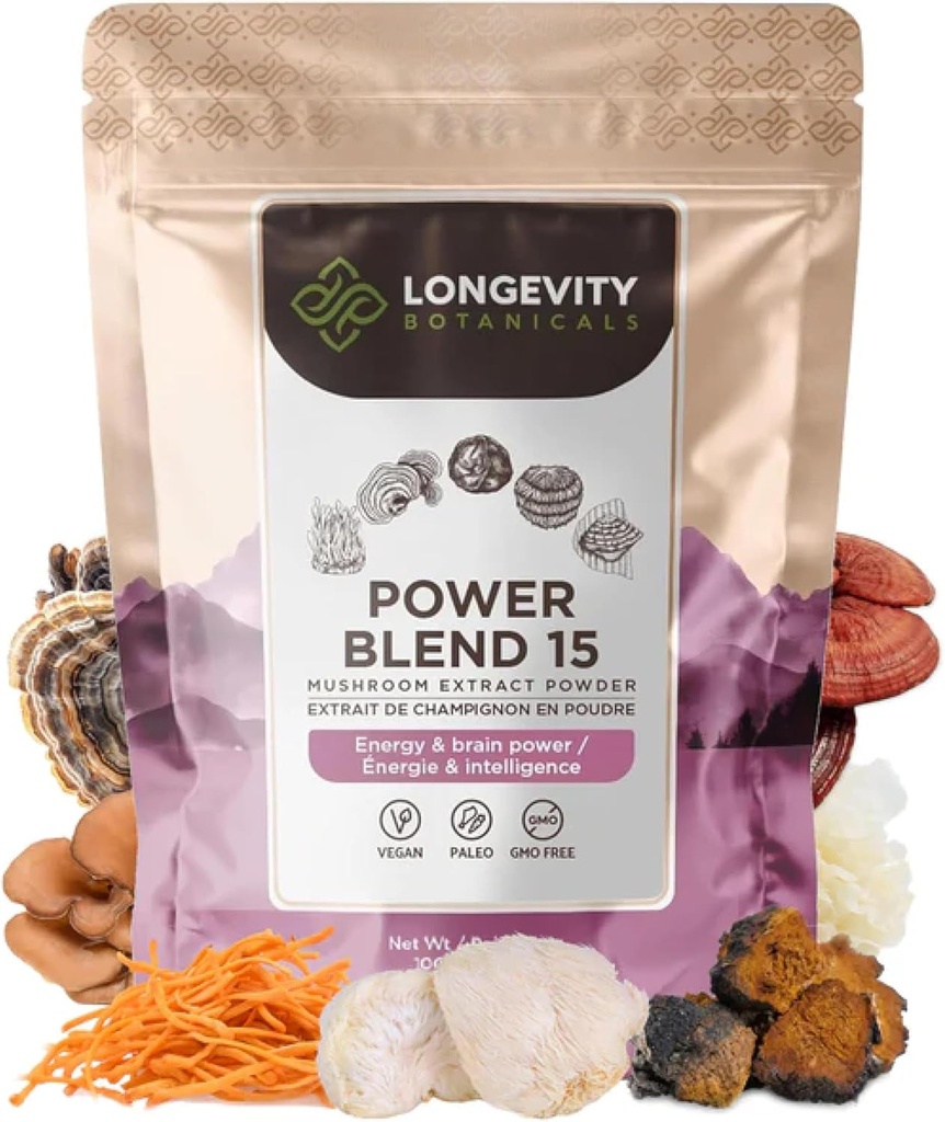 Power 15 Toz Mushroom Mix 100g | High Strength Extract Complex | With Lions Mane, Türkiye Tail, Cordyceps, Reishi, Chaga & Tremella | %20 Beta-D Glucans | Immunity & Vitality Support
